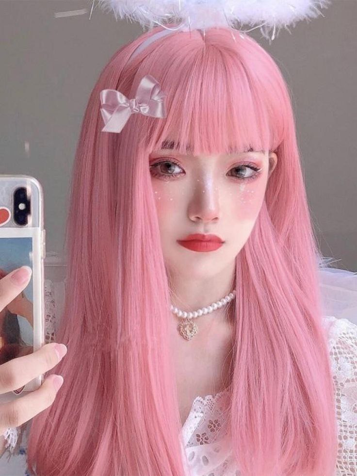 کلاه گیس صورتی چتری