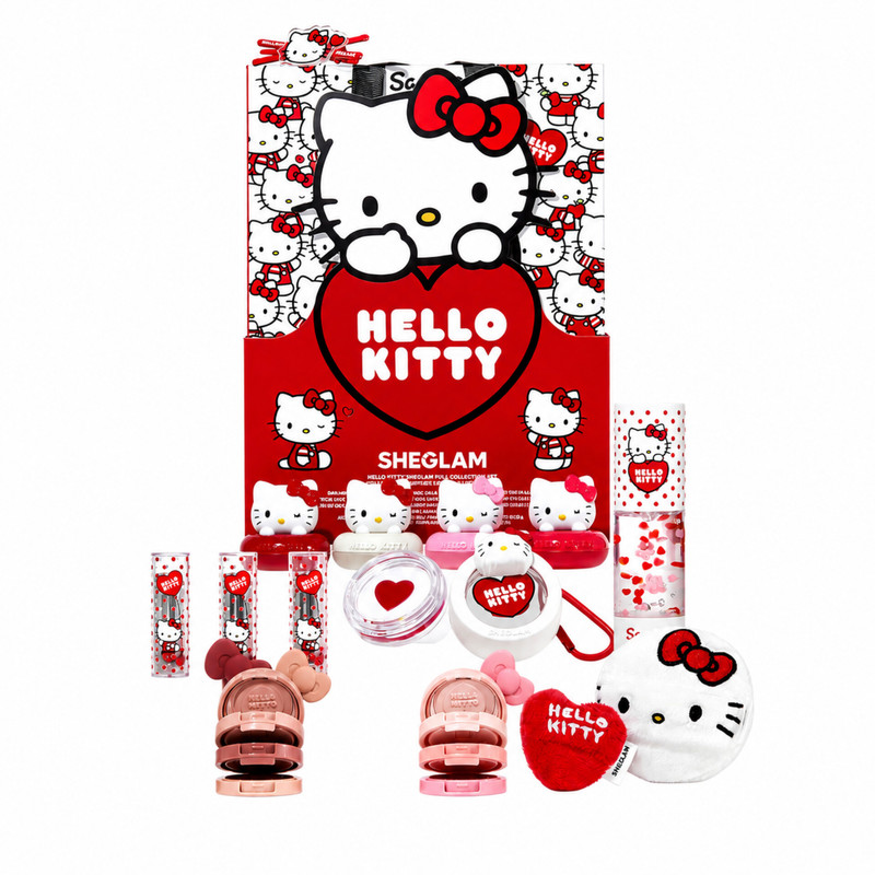 مجموعه آرایشی شیگلم مدل Hello kitty شامل رژ لب بالم لب سایه چشم و پرایمر مجموعه 15 عددی